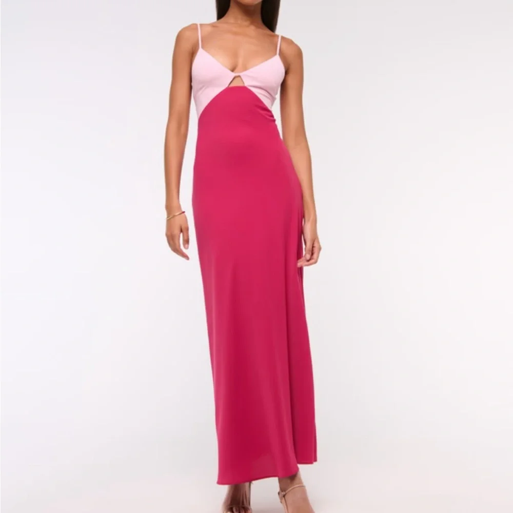 Abercrombie & Fitch Two-Tone Pink Maxi Dress with Cutout